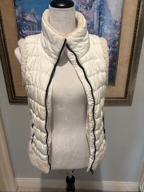 Calvin Klein Ivory Quilted Puffer Vest with Sherpa Trim